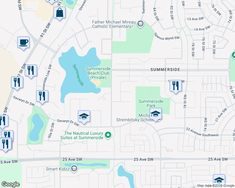 map of restaurants, bars, coffee shops, grocery stores, and more near 8536 20 Avenue Southwest in Edmonton