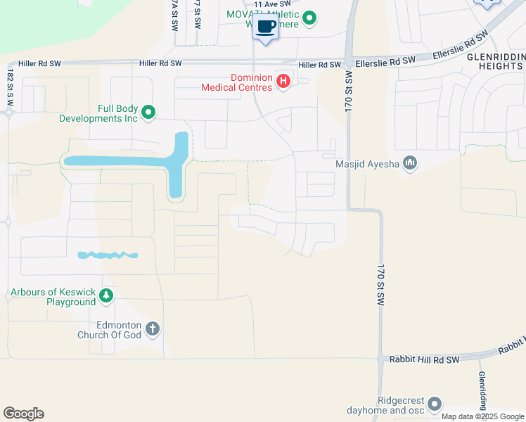 map of restaurants, bars, coffee shops, grocery stores, and more near 4428 Kinsella Green Southwest in Edmonton