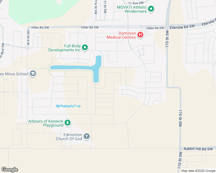 map of restaurants, bars, coffee shops, grocery stores, and more near Kelly Crescent Southwest in Edmonton