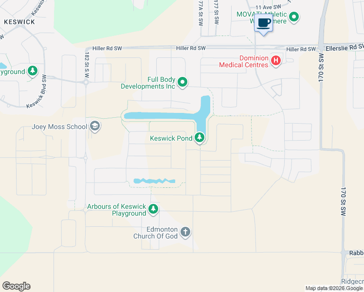 map of restaurants, bars, coffee shops, grocery stores, and more near 5482 Kootook Road Southwest in Edmonton