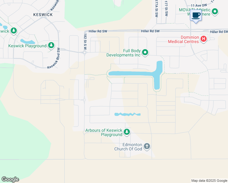 map of restaurants, bars, coffee shops, grocery stores, and more near 1717-2475 184 Street Southwest in Edmonton
