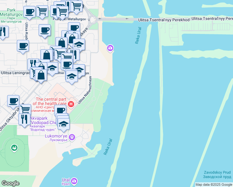 map of restaurants, bars, coffee shops, grocery stores, and more near in Magnitogorsk