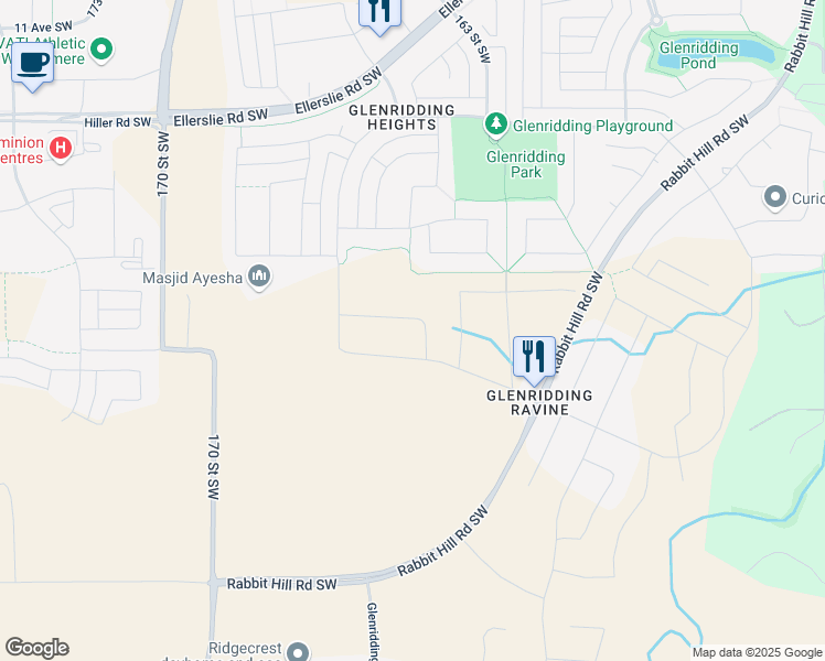 map of restaurants, bars, coffee shops, grocery stores, and more near 16355 18 Avenue Southwest in Edmonton