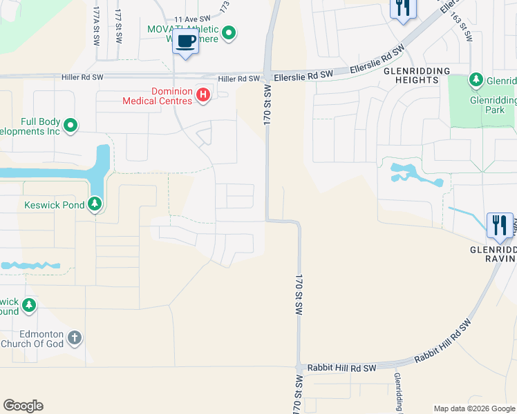 map of restaurants, bars, coffee shops, grocery stores, and more near 1976 Kroetsch Crescent SW in Edmonton
