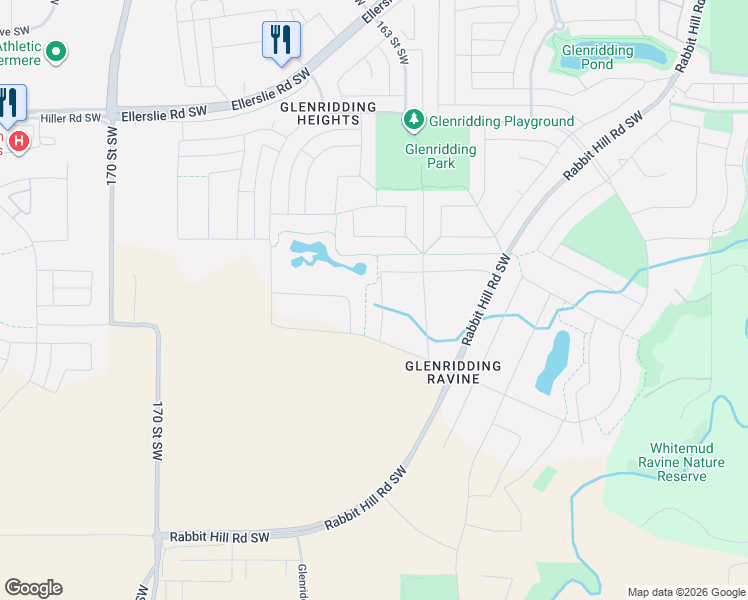 map of restaurants, bars, coffee shops, grocery stores, and more near 16307 18 Avenue Southwest in Edmonton