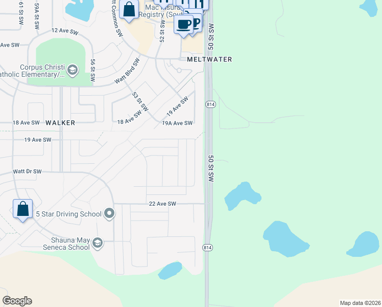 map of restaurants, bars, coffee shops, grocery stores, and more near 2044 51 Street Southwest in Edmonton