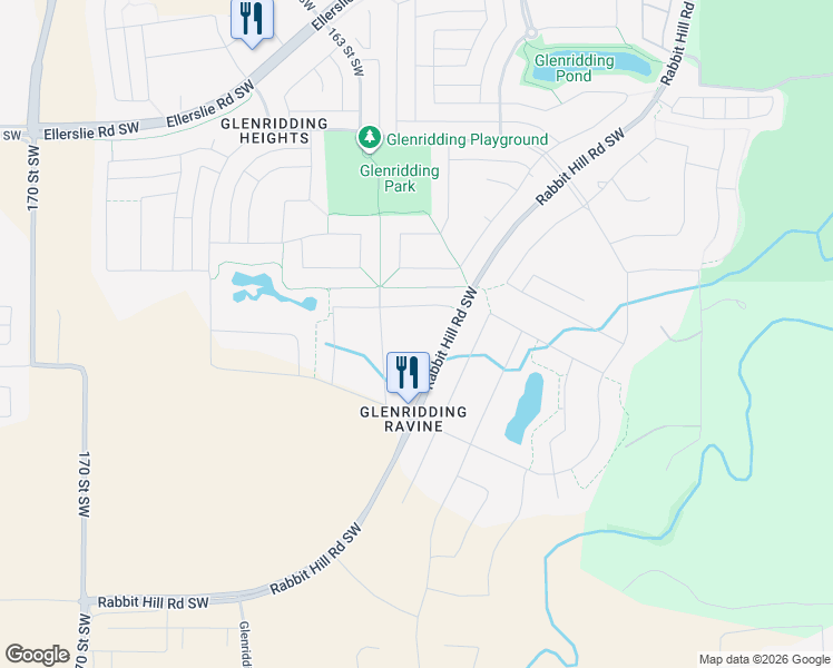 map of restaurants, bars, coffee shops, grocery stores, and more near 16103 18 Avenue Southwest in Edmonton
