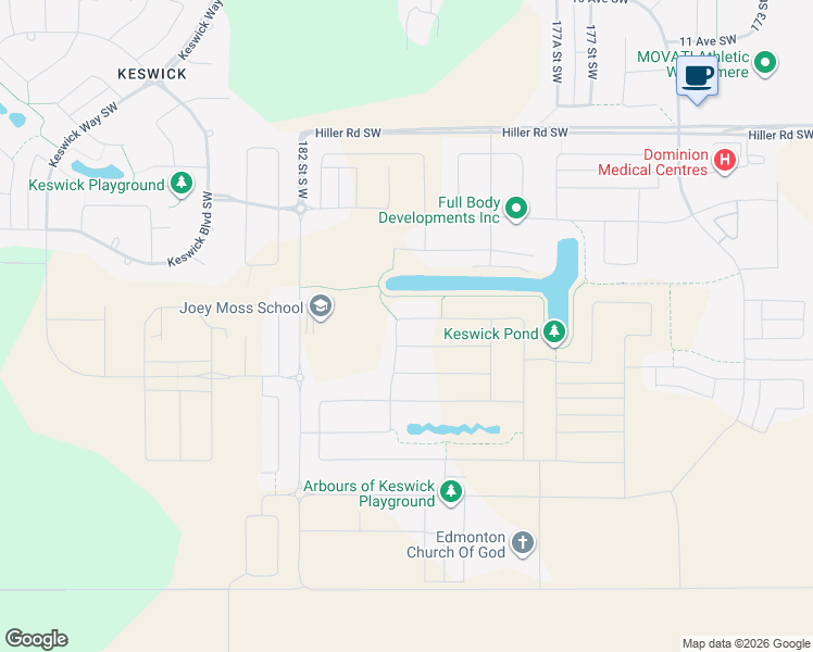 map of restaurants, bars, coffee shops, grocery stores, and more near 1717-2475 184 Street Southwest in Edmonton