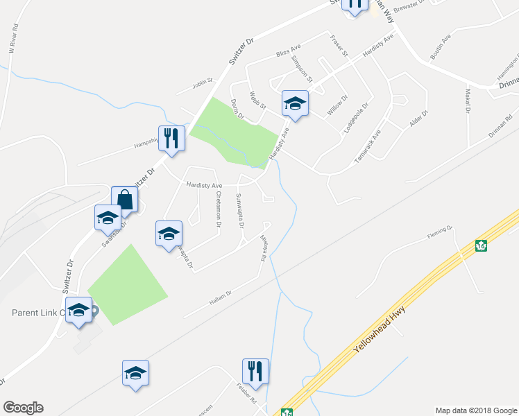 map of restaurants, bars, coffee shops, grocery stores, and more near 109 Wapituk Drive in Hinton