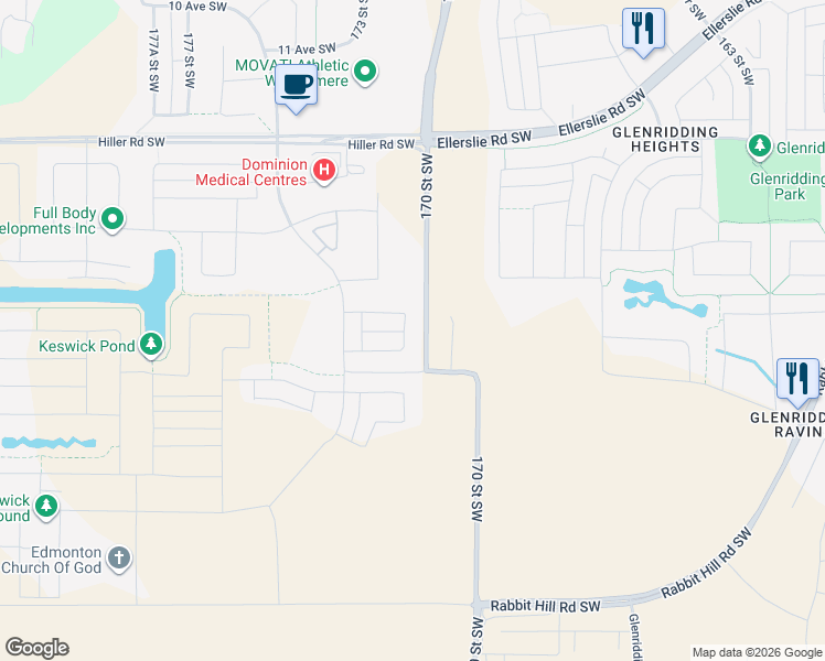 map of restaurants, bars, coffee shops, grocery stores, and more near 1976 Kroetsch Crescent SW in Edmonton