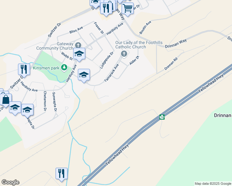 map of restaurants, bars, coffee shops, grocery stores, and more near 157 Alder Drive in Hinton