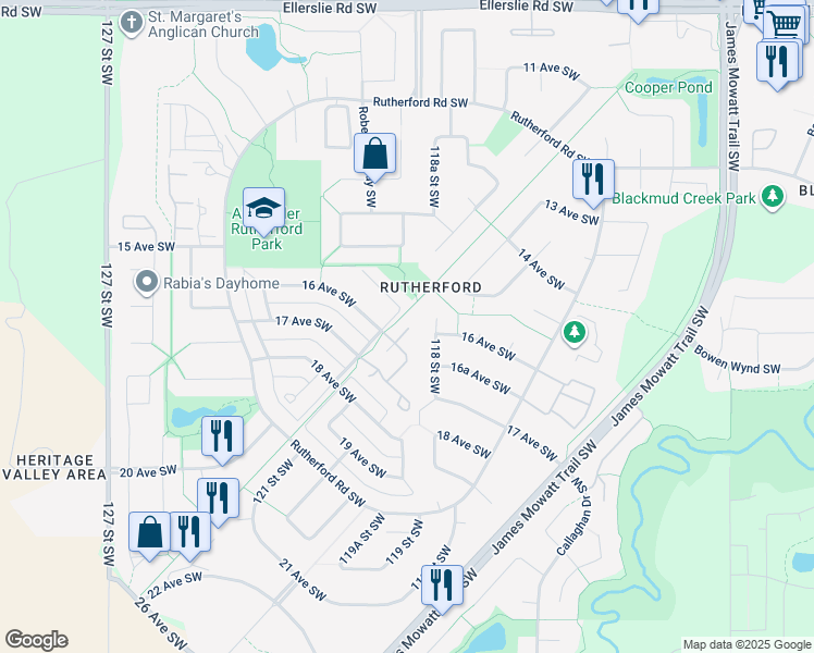 map of restaurants, bars, coffee shops, grocery stores, and more near 12050 17 Avenue Southwest in Edmonton