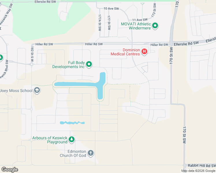 map of restaurants, bars, coffee shops, grocery stores, and more near 2146 Koshal Way Southwest in Edmonton