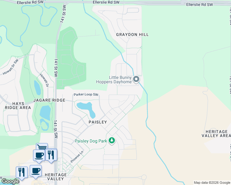 map of restaurants, bars, coffee shops, grocery stores, and more near 2062 Price Landing Southwest in Edmonton