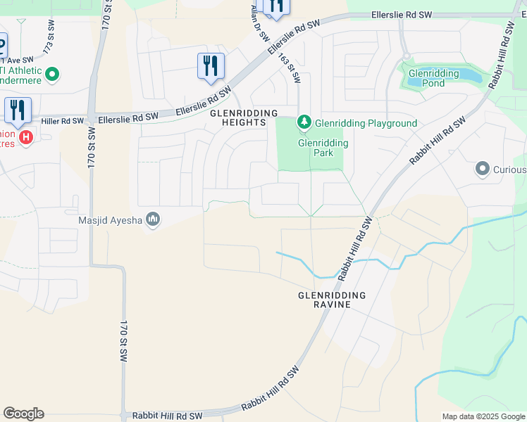 map of restaurants, bars, coffee shops, grocery stores, and more near 16355 18 Avenue Southwest in Edmonton