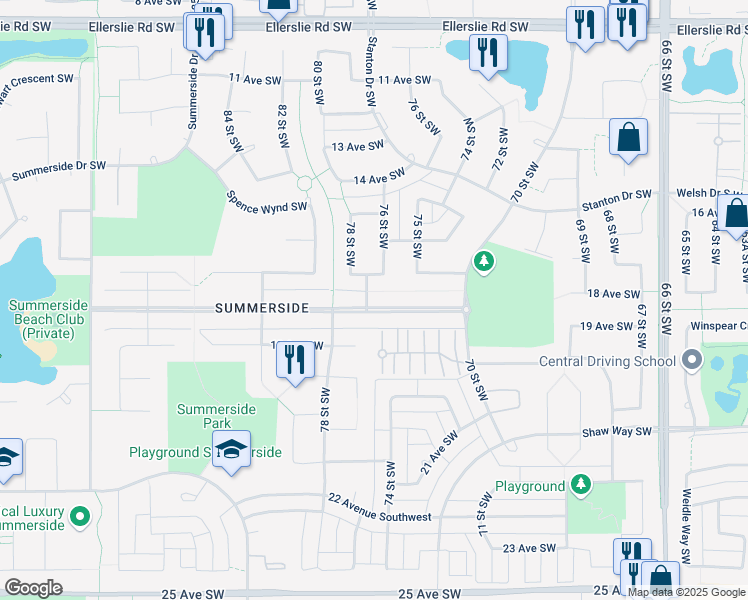map of restaurants, bars, coffee shops, grocery stores, and more near 7612 Summerside Grande Boulevard Southwest in Edmonton