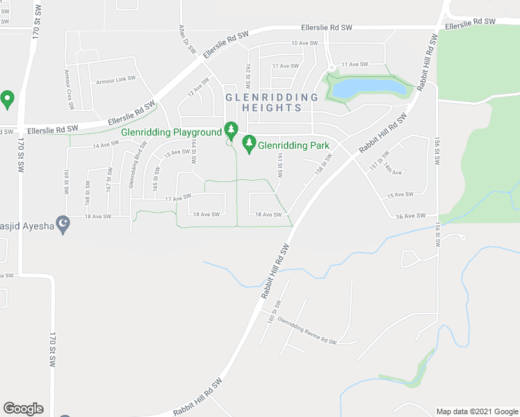 map of restaurants, bars, coffee shops, grocery stores, and more near 16108 18 Avenue Southwest in Edmonton