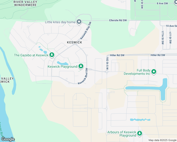 map of restaurants, bars, coffee shops, grocery stores, and more near 3638 Keswick Boulevard Southwest in Edmonton
