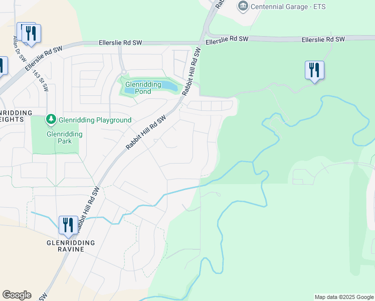map of restaurants, bars, coffee shops, grocery stores, and more near 1418 156 Street Southwest in Edmonton