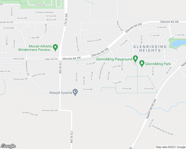 map of restaurants, bars, coffee shops, grocery stores, and more near 1515 167 Street Southwest in Edmonton