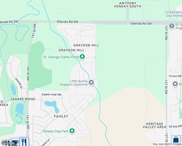 map of restaurants, bars, coffee shops, grocery stores, and more near 1958 Graydon Hill Green Southwest in Edmonton