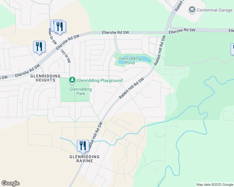 map of restaurants, bars, coffee shops, grocery stores, and more near 1427 158 Street Southwest in Edmonton