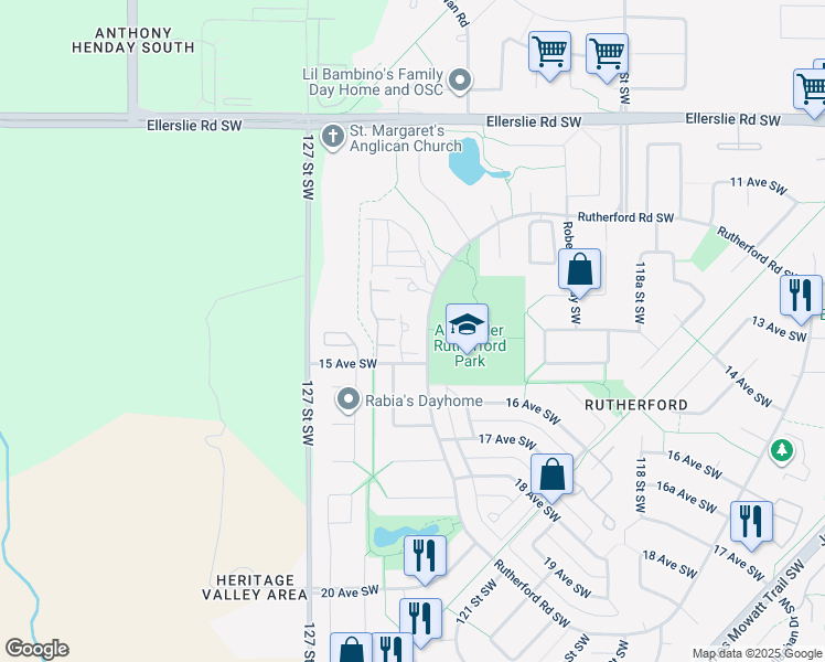 map of restaurants, bars, coffee shops, grocery stores, and more near 12408 15 Avenue Southwest in Edmonton