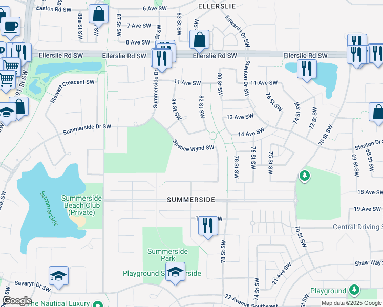 map of restaurants, bars, coffee shops, grocery stores, and more near 3040 Spence Wynd Southwest in Edmonton