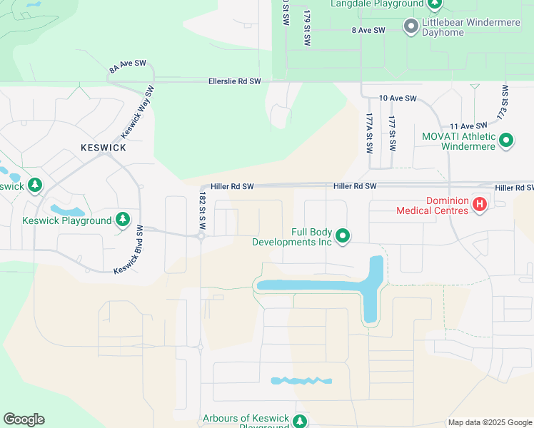 map of restaurants, bars, coffee shops, grocery stores, and more near 1303 184 Street Southwest in Edmonton