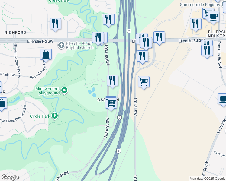 map of restaurants, bars, coffee shops, grocery stores, and more near 1330 Calgary Trail Southwest in Edmonton