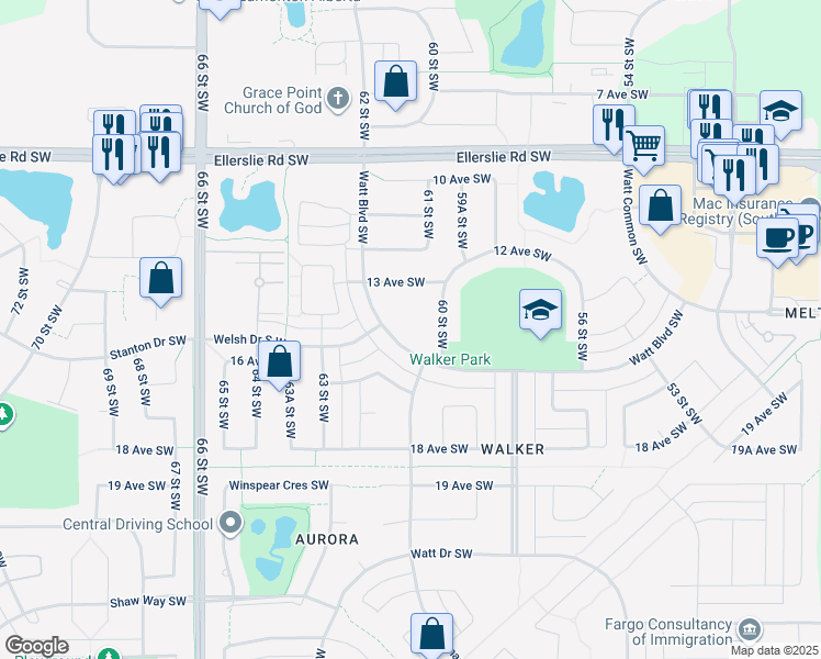 map of restaurants, bars, coffee shops, grocery stores, and more near in Edmonton