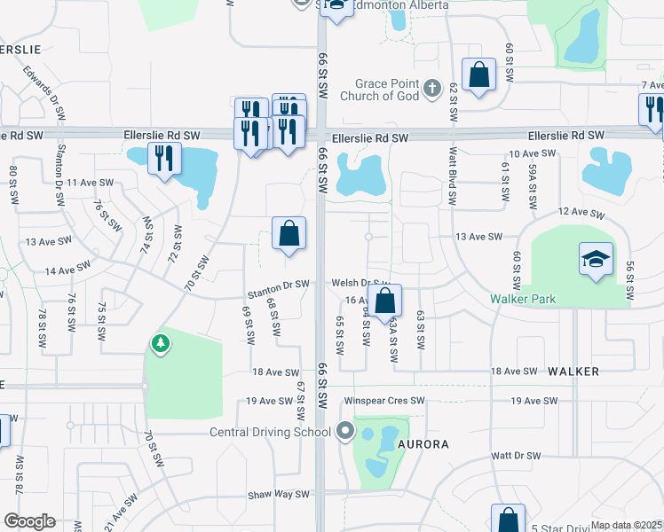map of restaurants, bars, coffee shops, grocery stores, and more near 812 Welsh Drive in Edmonton