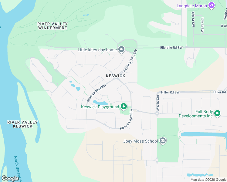 map of restaurants, bars, coffee shops, grocery stores, and more near 3825 Kidd Bay Southwest in Edmonton