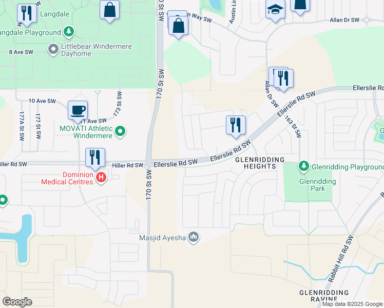 map of restaurants, bars, coffee shops, grocery stores, and more near in Edmonton