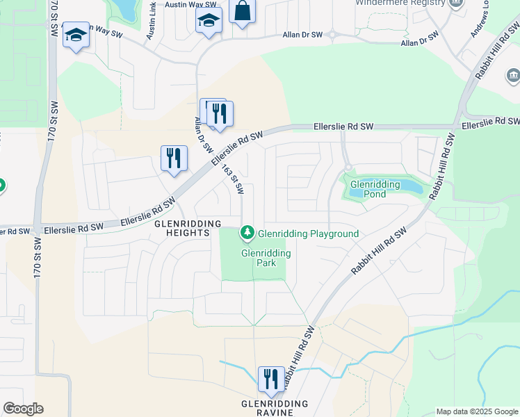 map of restaurants, bars, coffee shops, grocery stores, and more near 1226 162 Street Southwest in Edmonton