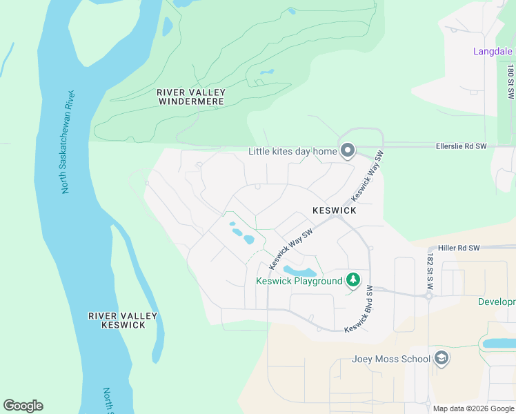 map of restaurants, bars, coffee shops, grocery stores, and more near 3433 Keswick Boulevard Southwest in Edmonton