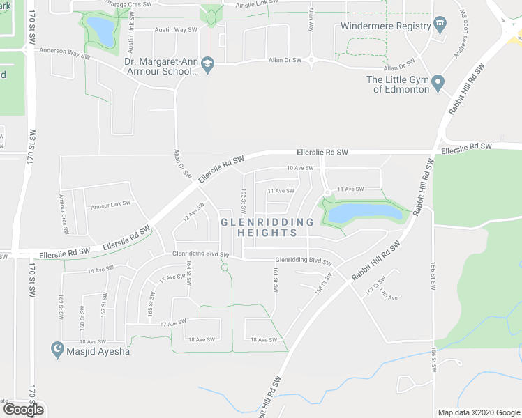 map of restaurants, bars, coffee shops, grocery stores, and more near 1208 161 Street Southwest in Edmonton