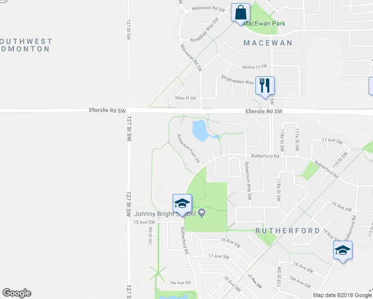 map of restaurants, bars, coffee shops, grocery stores, and more near 1716 Rutherford Point Southwest in Edmonton
