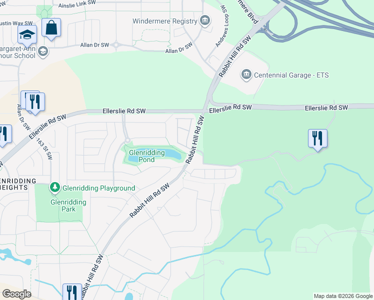 map of restaurants, bars, coffee shops, grocery stores, and more near 15804 13 Avenue Southwest in Edmonton