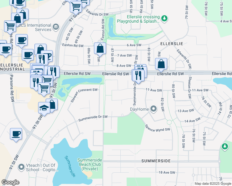 map of restaurants, bars, coffee shops, grocery stores, and more near 8707 11 Avenue Southwest in Edmonton