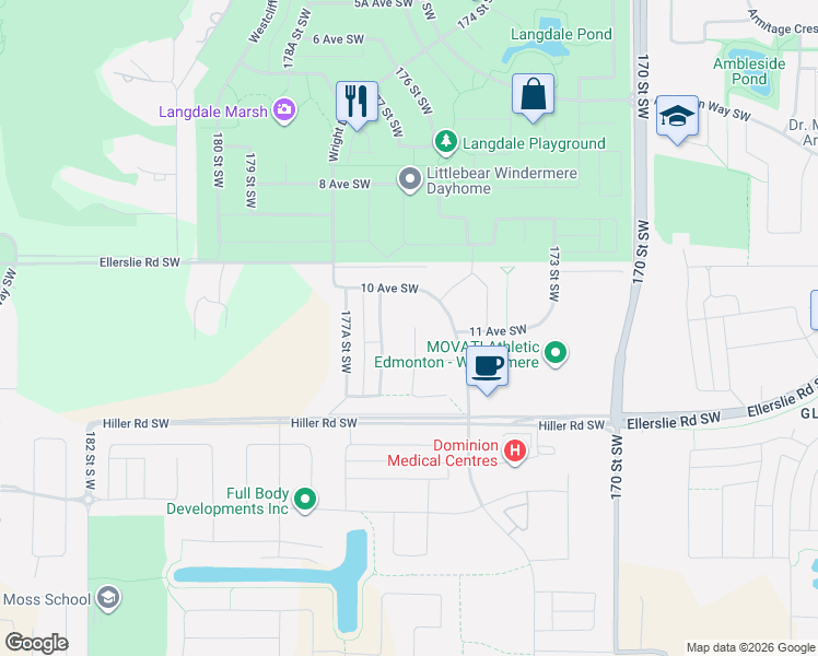 map of restaurants, bars, coffee shops, grocery stores, and more near in Edmonton
