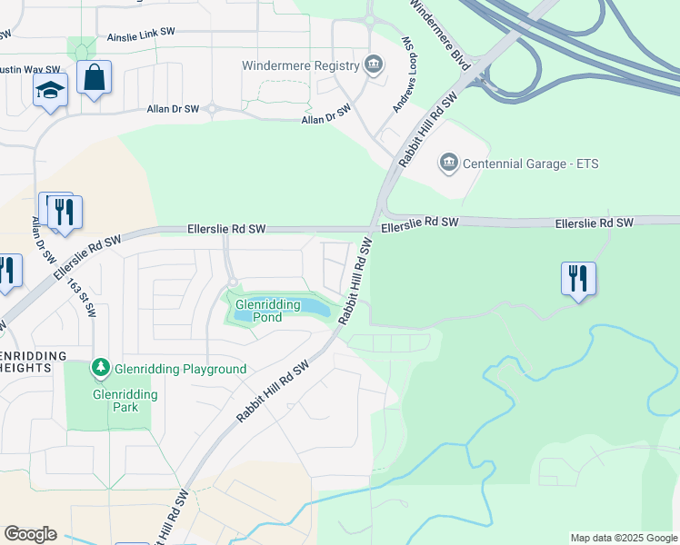 map of restaurants, bars, coffee shops, grocery stores, and more near 1010 Rabbit Hill Road Southwest in Edmonton