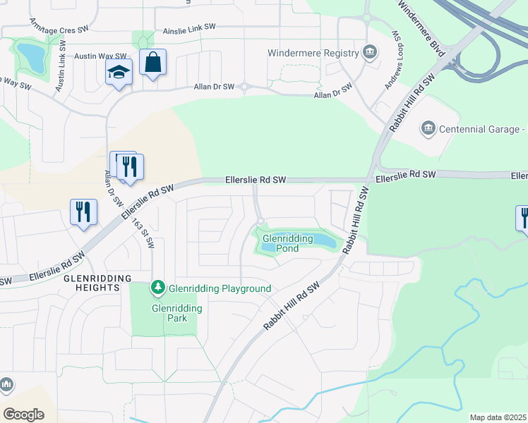 map of restaurants, bars, coffee shops, grocery stores, and more near 15880 11 Avenue Southwest in Edmonton