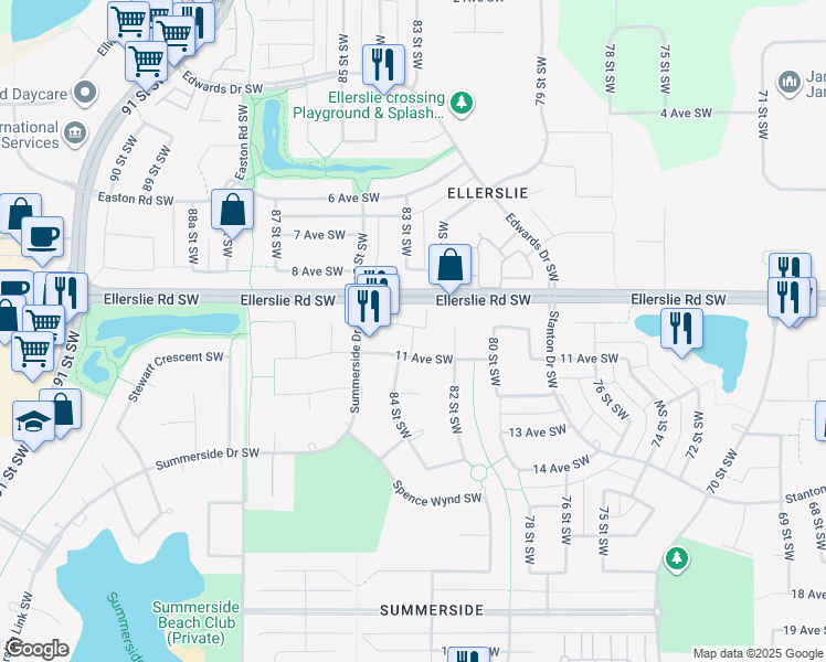map of restaurants, bars, coffee shops, grocery stores, and more near 8304 11 Avenue Southwest in Edmonton
