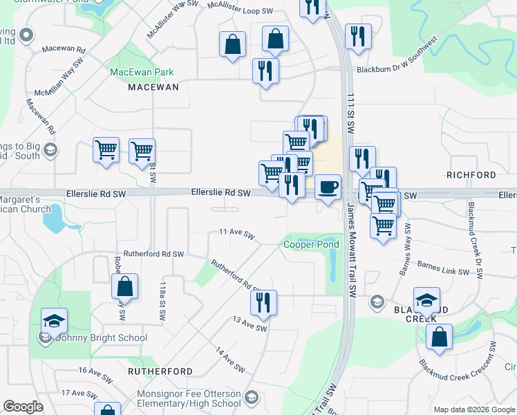 map of restaurants, bars, coffee shops, grocery stores, and more near in Edmonton