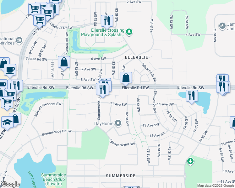 map of restaurants, bars, coffee shops, grocery stores, and more near 8304 11 Avenue Southwest in Edmonton