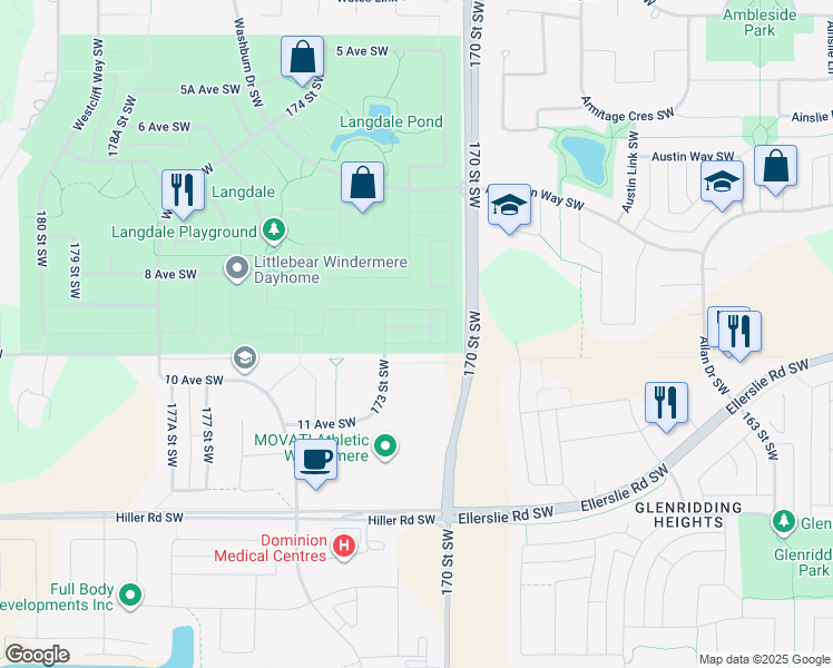 map of restaurants, bars, coffee shops, grocery stores, and more near in Edmonton