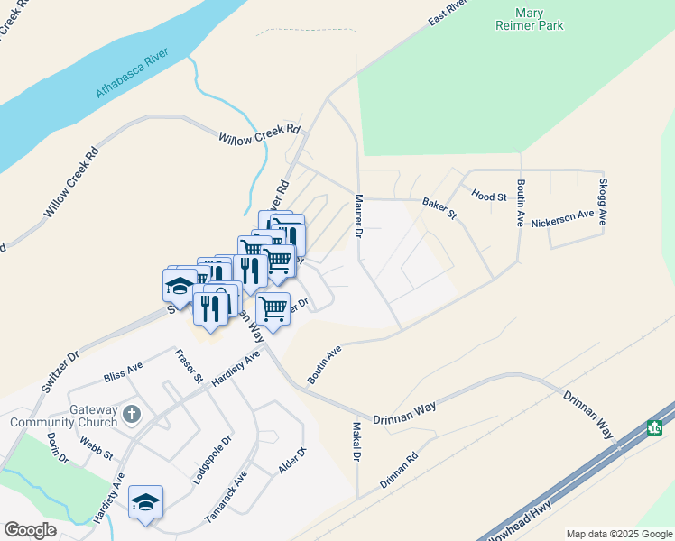 map of restaurants, bars, coffee shops, grocery stores, and more near 126 Market Street in Hinton