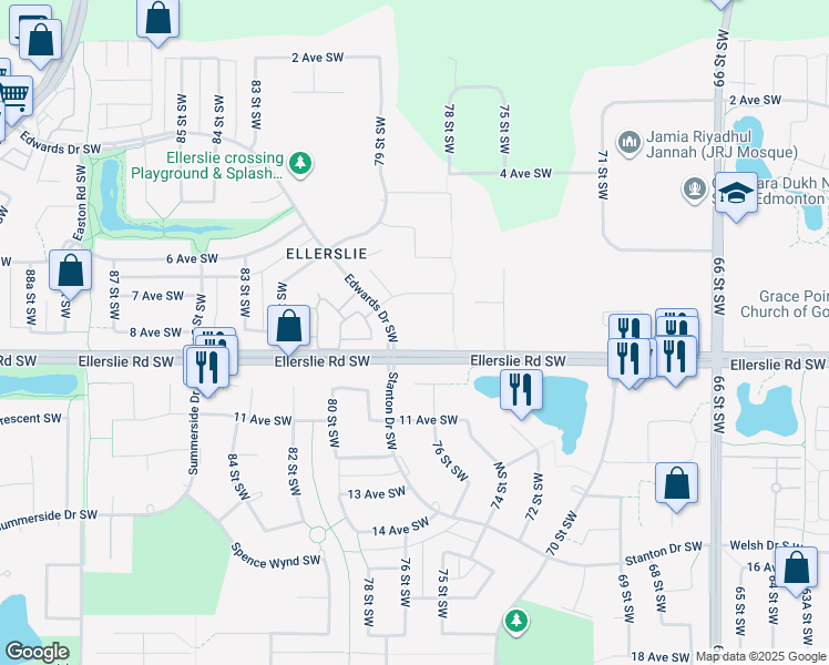 map of restaurants, bars, coffee shops, grocery stores, and more near in Edmonton