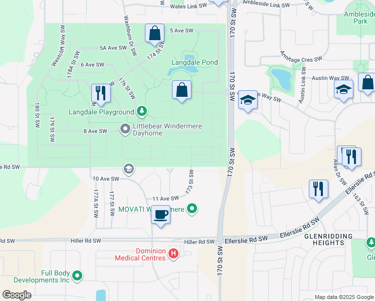 map of restaurants, bars, coffee shops, grocery stores, and more near 926 173A Street Southwest in Edmonton